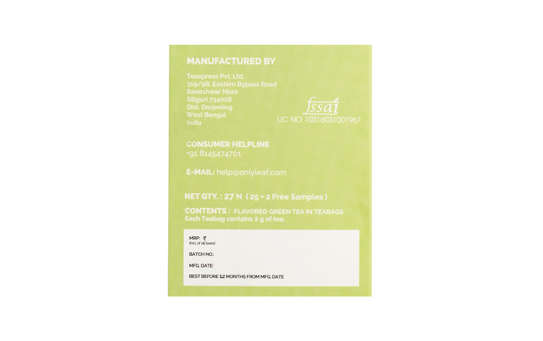 Only Leaf Lemongrass Green Tea    Pack  27 pcs